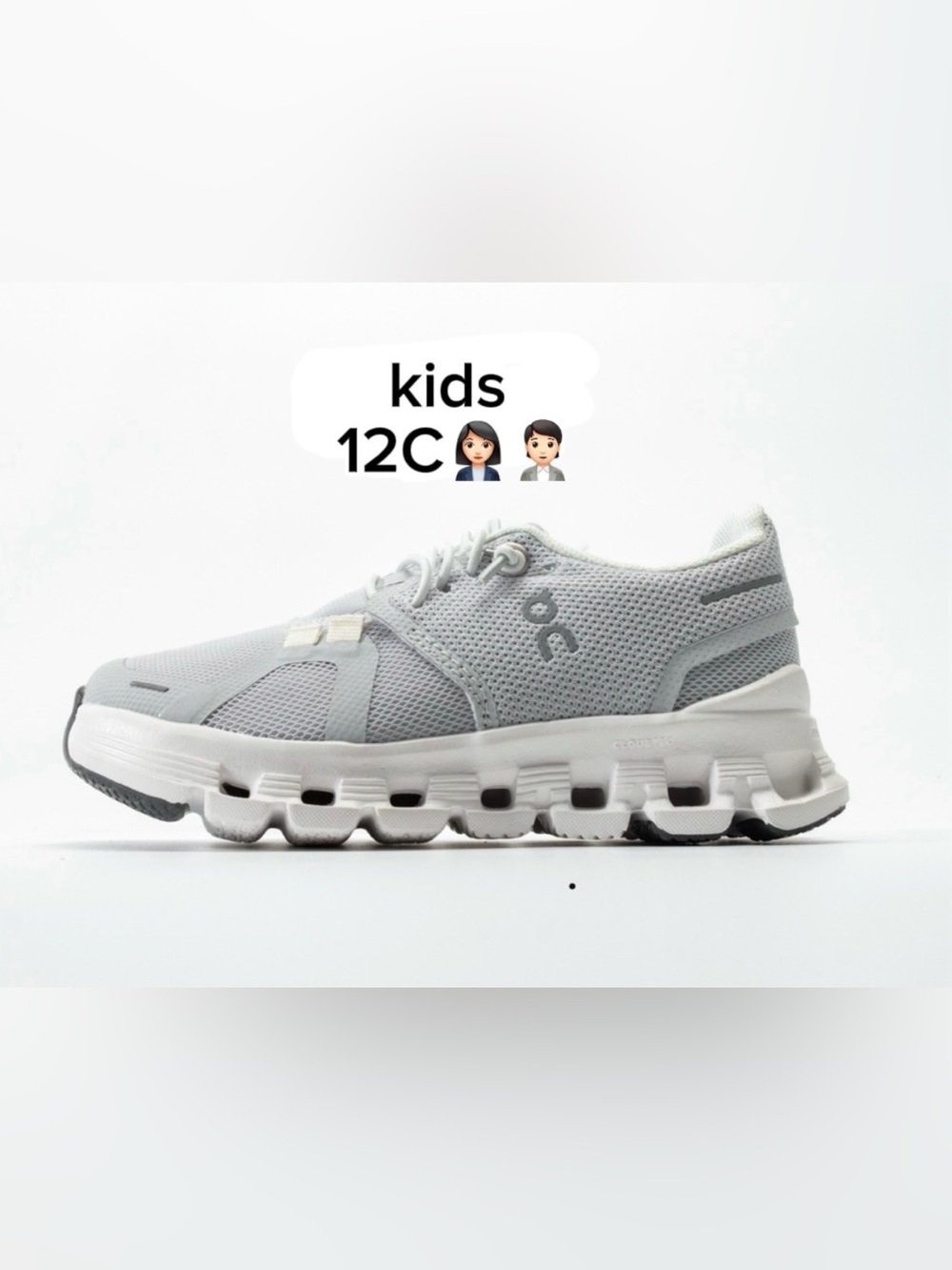 On Running Kids Cloud Sneaker in Light Gray &White (SIZE 12C)